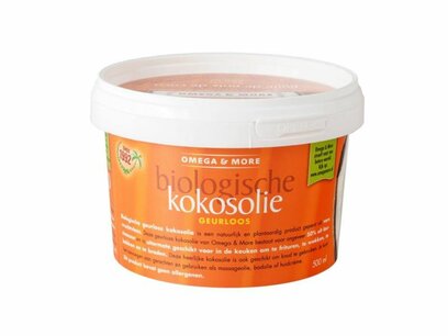 Biologische kokosolie geurloos Omega 500 ml Biologische kokosolie geurloos Omega 500 ml